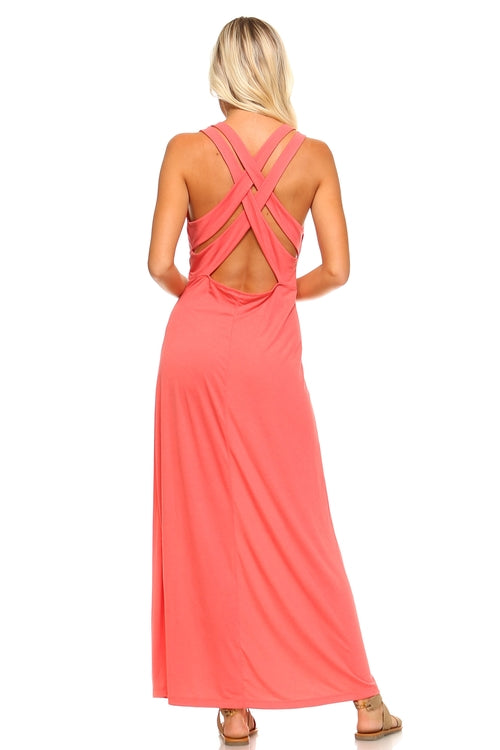 Vestido largo halter para mujer con tirantes cruzados en la espalda