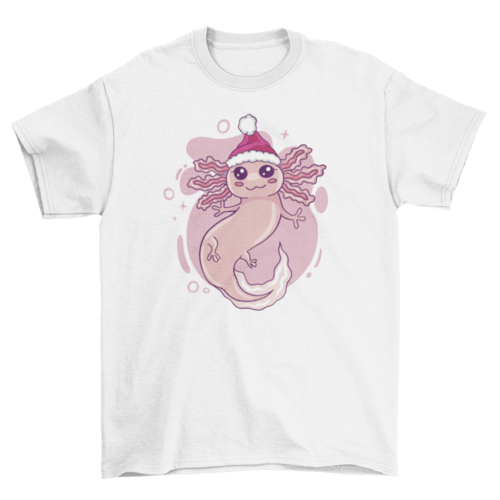 Ajolote en camiseta con sombrero de Navidad