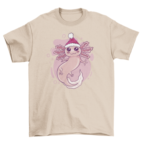 Ajolote en camiseta con sombrero de Navidad