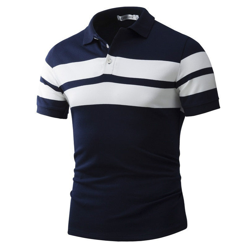Men'S Slim-Fit Striped Short Sleeves T-Shirt European and American Leisure Polo Shirt Foreign Trade Men Short T-Shirt