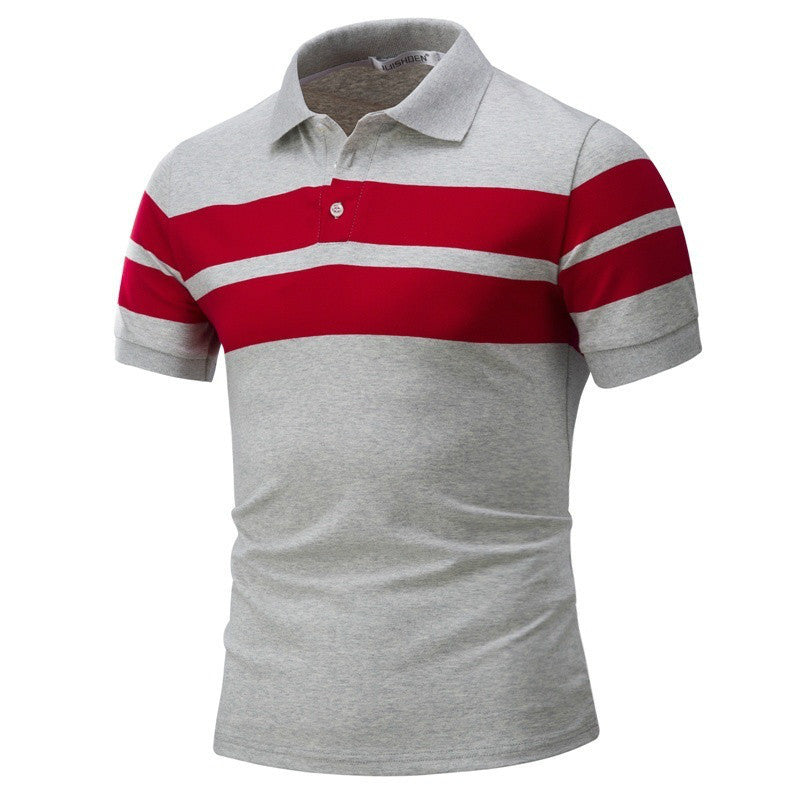 Men'S Slim-Fit Striped Short Sleeves T-Shirt European and American Leisure Polo Shirt Foreign Trade Men Short T-Shirt