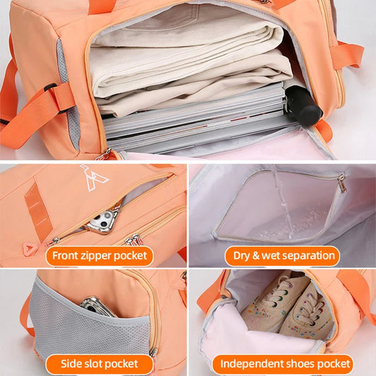 Bolso de gimnasio deportivo para mujer, bolsa de entrenamiento de fitness impermeable, bolsa de natación seca y húmeda con zapatos, bolsillo, equipaje de viaje, bolsas de hombro