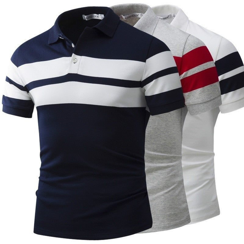 Men'S Slim-Fit Striped Short Sleeves T-Shirt European and American Leisure Polo Shirt Foreign Trade Men Short T-Shirt