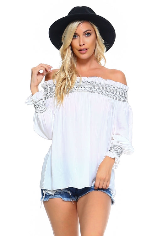 Blusa Top elástico de rayas con hombros descubiertos para mujer