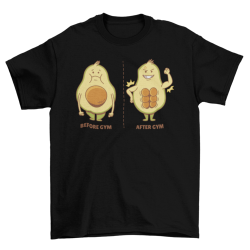 Camiseta de dibujos animados de aguacate antes y después del gimnasio