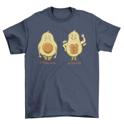 Camiseta de dibujos animados de aguacate antes y después del gimnasio