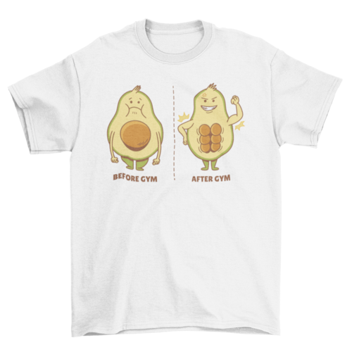 Camiseta de dibujos animados de aguacate antes y después del gimnasio