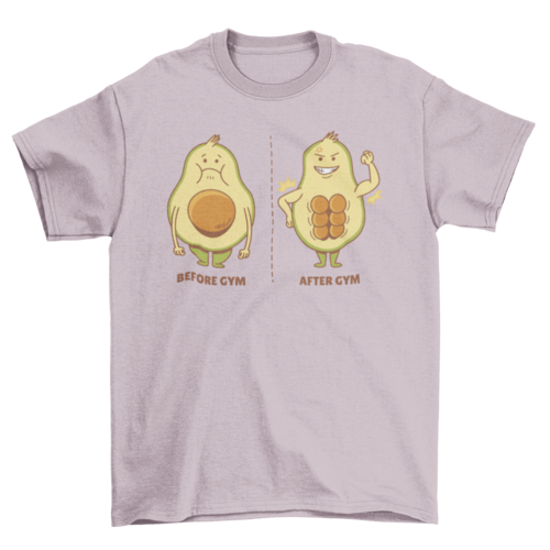Camiseta de dibujos animados de aguacate antes y después del gimnasio