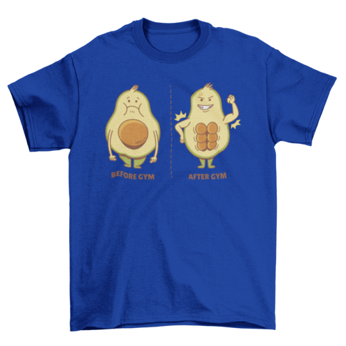 Camiseta de dibujos animados de aguacate antes y después del gimnasio