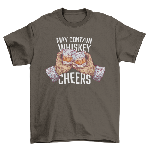Manos sosteniendo whisky en estilo poligonal "May Contain Whiskey Cheers"