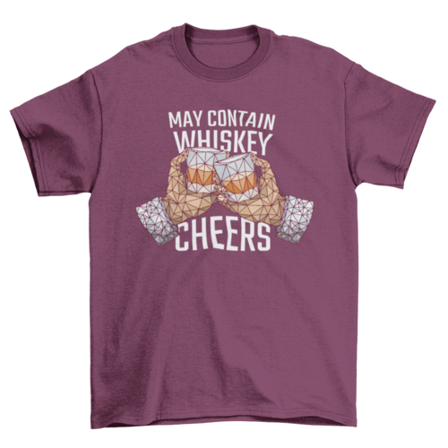 Manos sosteniendo whisky en estilo poligonal "May Contain Whiskey Cheers"