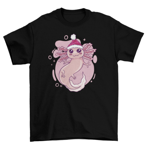 Ajolote en camiseta con sombrero de Navidad