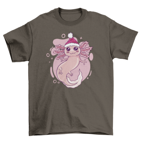 Ajolote en camiseta con sombrero de Navidad