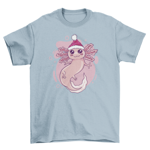 Ajolote en camiseta con sombrero de Navidad