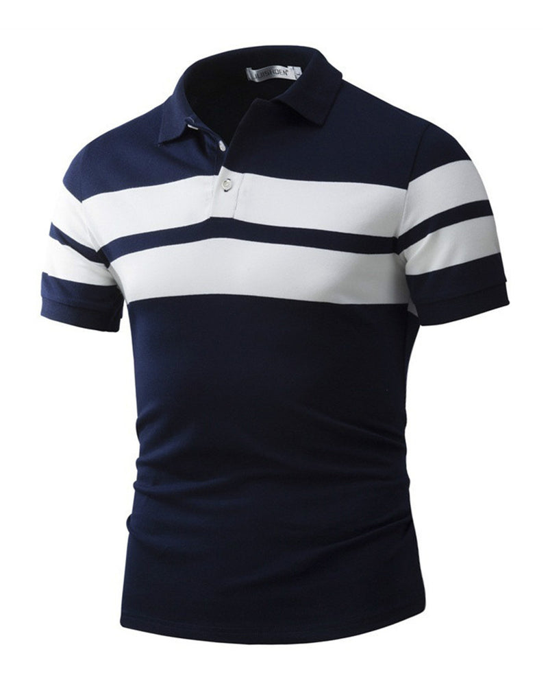 Men'S Slim-Fit Striped Short Sleeves T-Shirt European and American Leisure Polo Shirt Foreign Trade Men Short T-Shirt