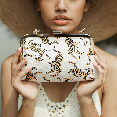 Bolso de mano de tigre de Sumatra, blanco marfil