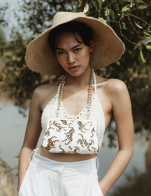 Bolso de mano de tigre de Sumatra, blanco marfil