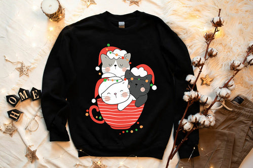 Sudadera de Navidad con copa de gatos lindos