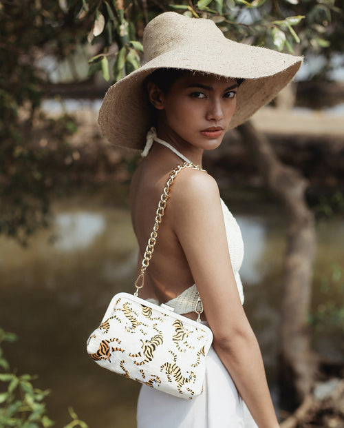 Bolso de mano de tigre de Sumatra, blanco marfil