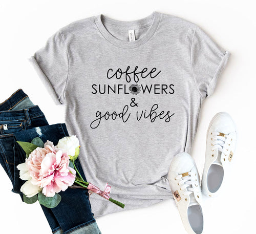 Camisa De Girasoles De Café y Buenas Vibraciones