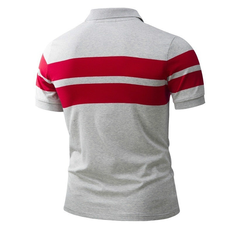 Men'S Slim-Fit Striped Short Sleeves T-Shirt European and American Leisure Polo Shirt Foreign Trade Men Short T-Shirt
