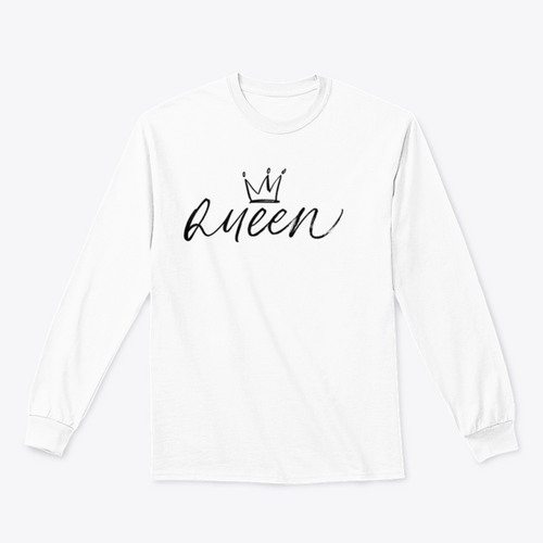 Palabra caligráfica QUEEN con pincel vectorial con diseño de corona para sudadera