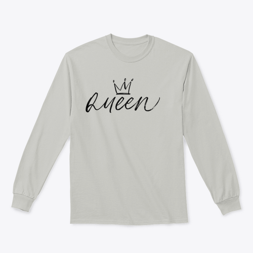 Palabra caligráfica QUEEN con pincel vectorial con diseño de corona para sudadera