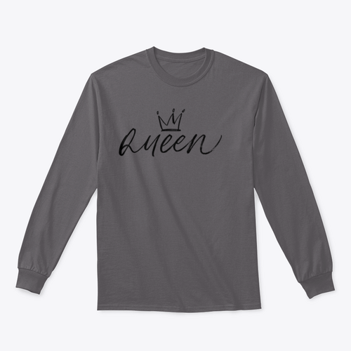 Palabra caligráfica QUEEN con pincel vectorial con diseño de corona para sudadera
