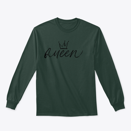 Palabra caligráfica QUEEN con pincel vectorial con diseño de corona para sudadera