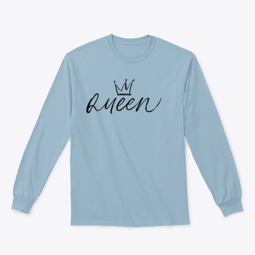 Palabra caligráfica QUEEN con pincel vectorial con diseño de corona para sudadera