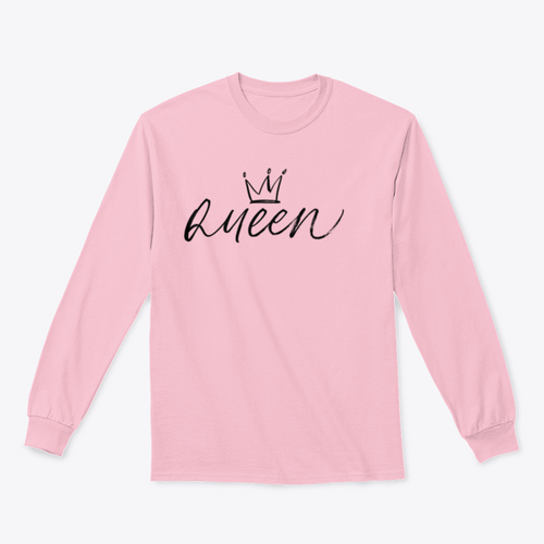 Palabra caligráfica QUEEN con pincel vectorial con diseño de corona para sudadera
