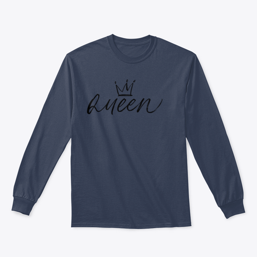 Palabra caligráfica QUEEN con pincel vectorial con diseño de corona para sudadera