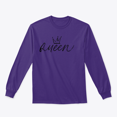 Palabra caligráfica QUEEN con pincel vectorial con diseño de corona para sudadera