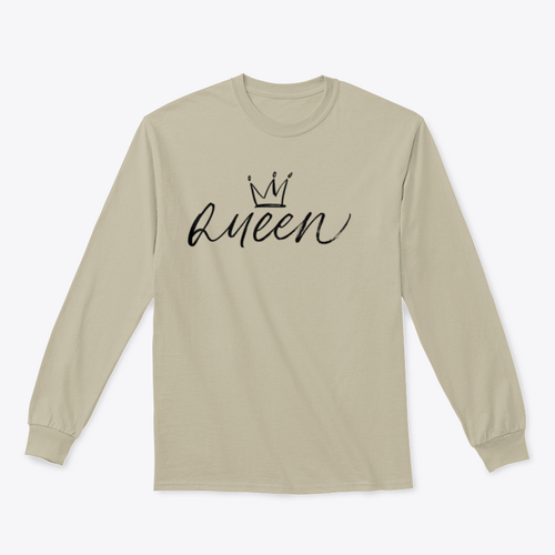 Palabra caligráfica QUEEN con pincel vectorial con diseño de corona para sudadera