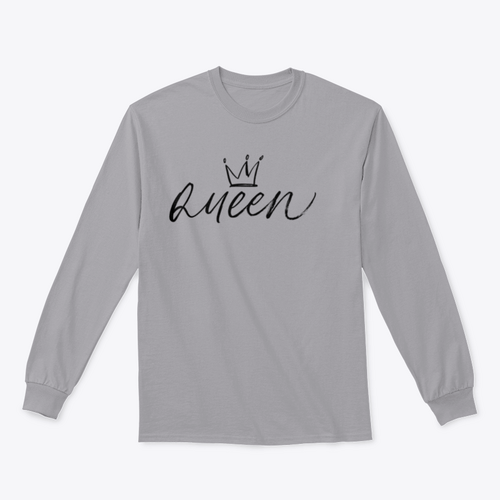 Palabra caligráfica QUEEN con pincel vectorial con diseño de corona para sudadera