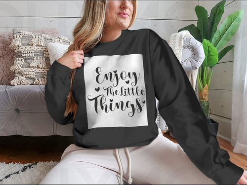 Disfruta de The Little Things Diseño de caligrafía para sudadera