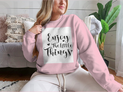 Disfruta de The Little Things Diseño de caligrafía para sudadera