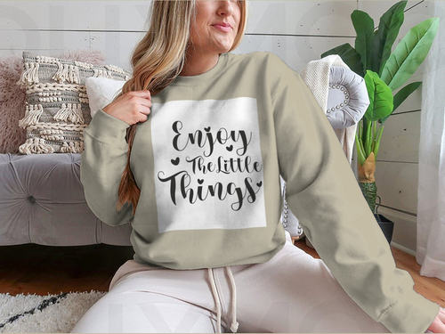 Disfruta de The Little Things Diseño de caligrafía para sudadera